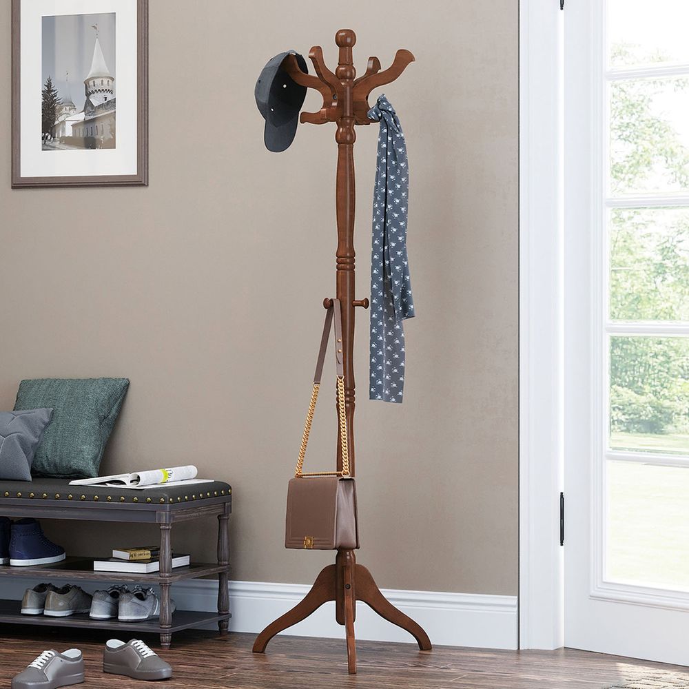 Freestanding Coat Rack With 11 Hooks – Solid Wood – Classic Entryway Stand