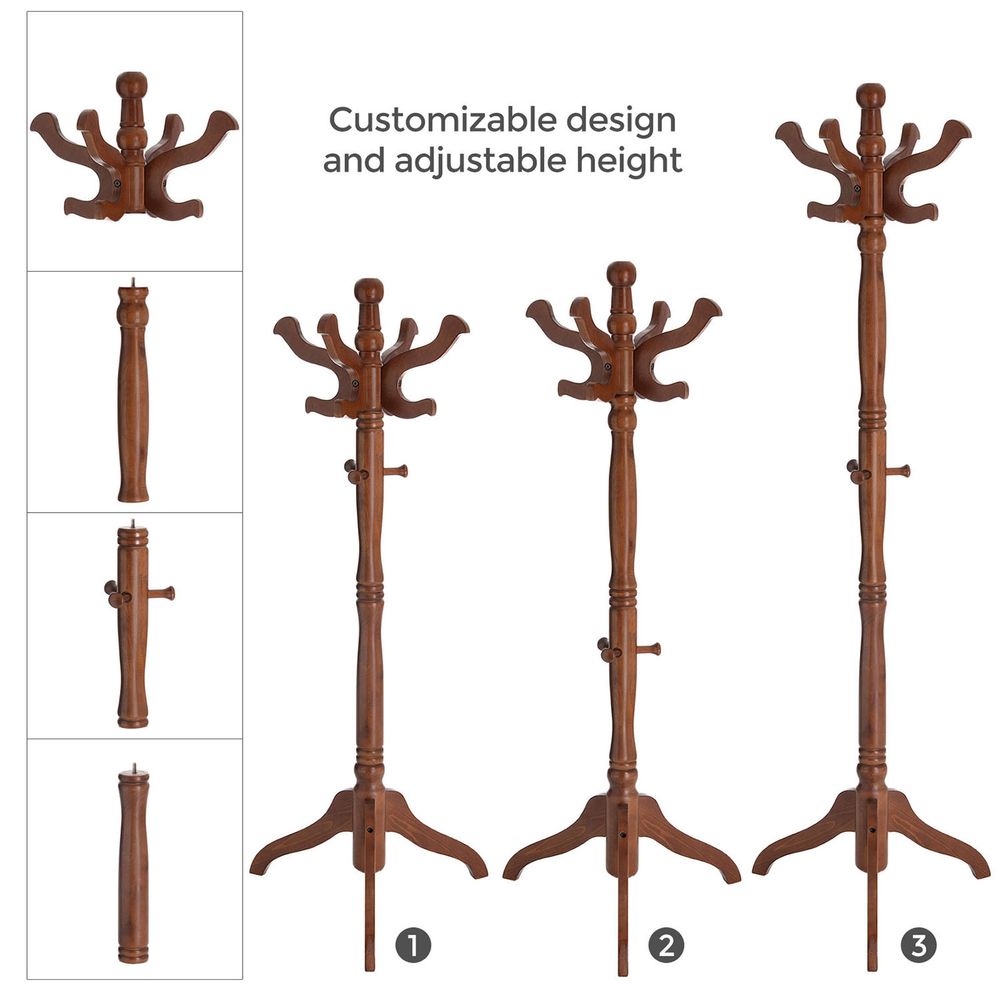 Coat Rack - Freestanding Wood Stand - 11 Hook Entryway