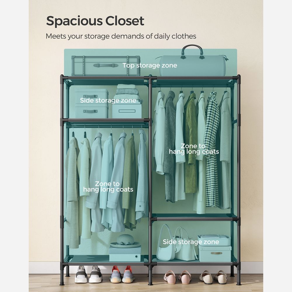Heavy Duty Clothes Rack With Hanging Rails and Shelves Closet Organizer