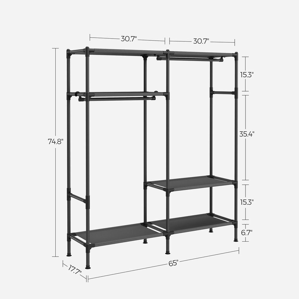 Heavy Duty Clothes Rack With Hanging Rails and Shelves Closet Organizer