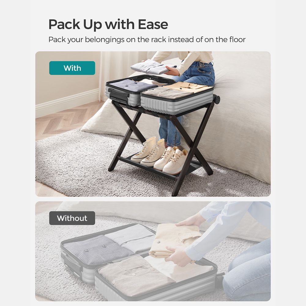 Luggage Rack - Folding With Storage Shelf - Guest Room Stand