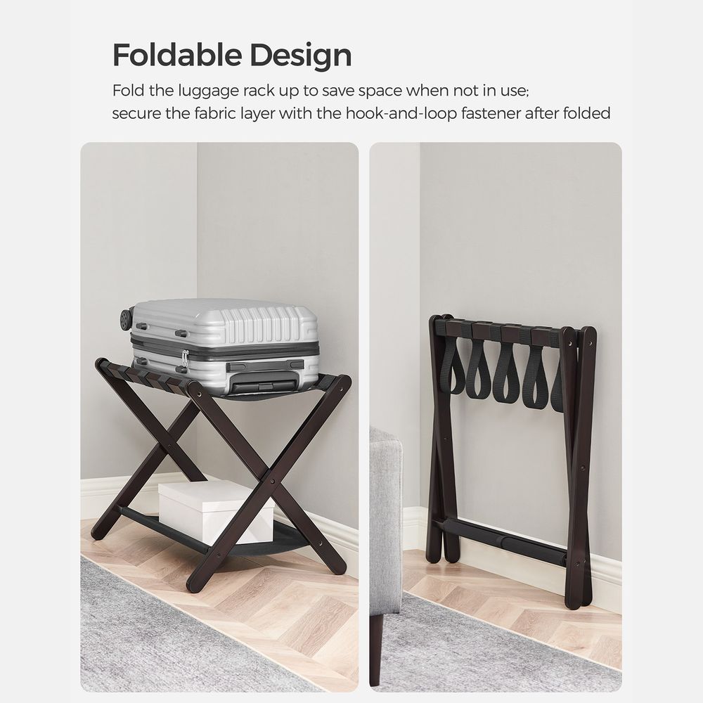 Luggage Rack - Folding With Storage Shelf - Guest Room Stand