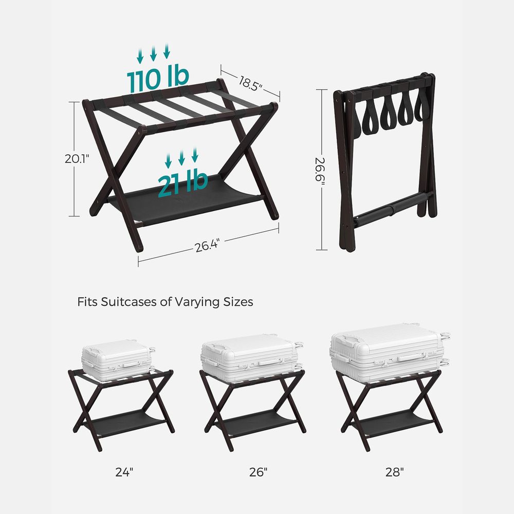 Luggage Rack - Folding With Storage Shelf - Guest Room Stand