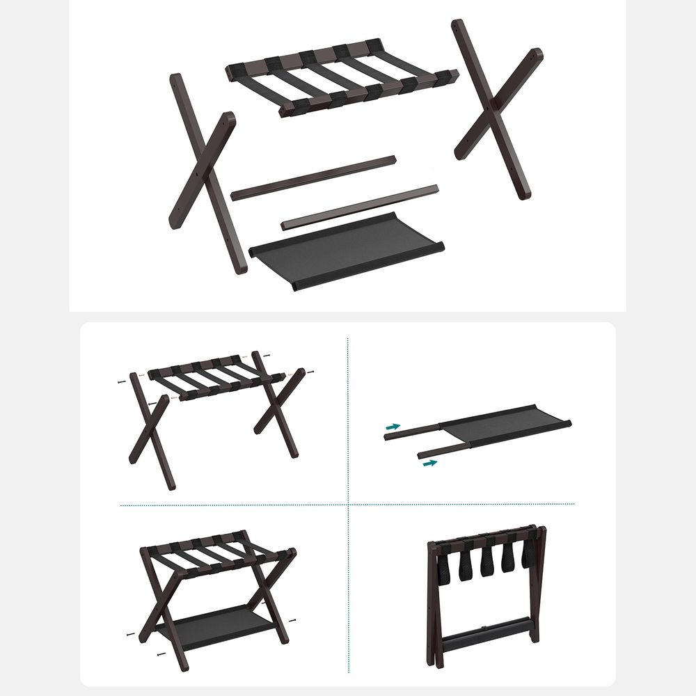Luggage Rack - Folding With Storage Shelf - Guest Room Stand