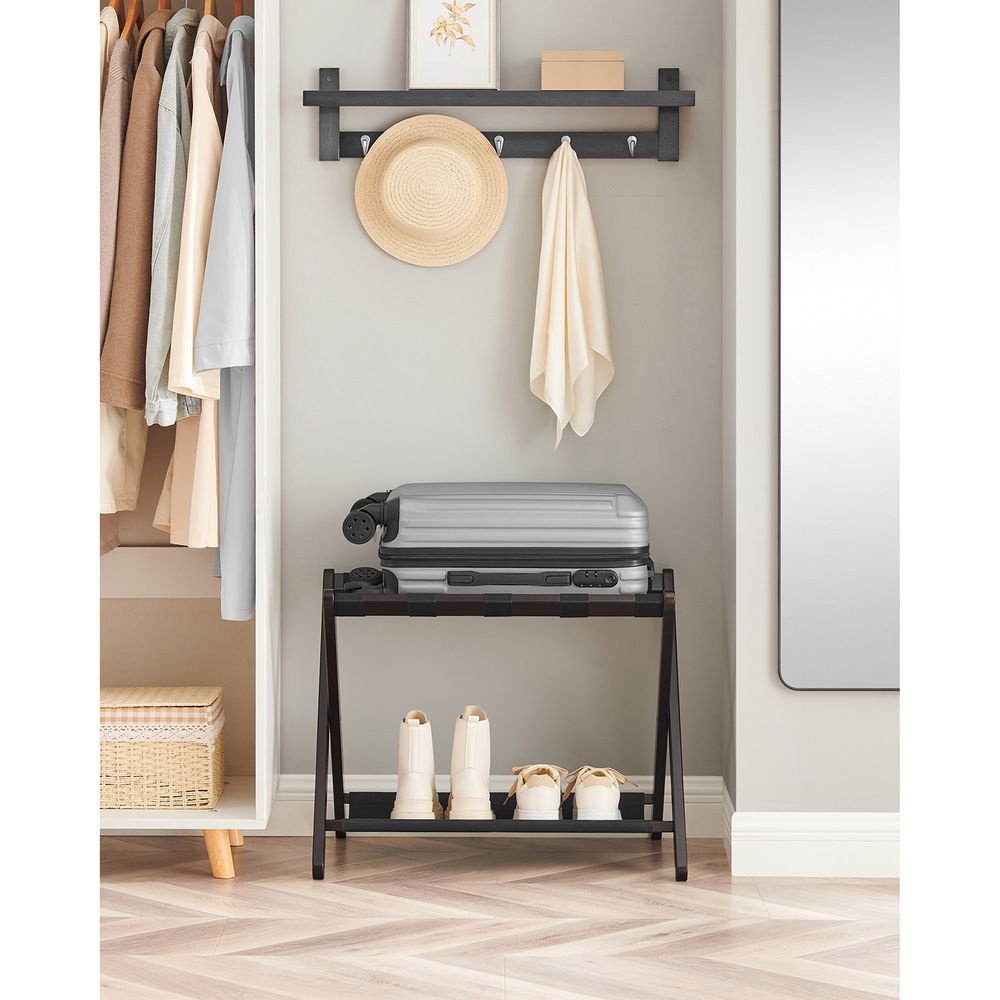 Luggage Rack - Folding With Storage Shelf - Guest Room Stand