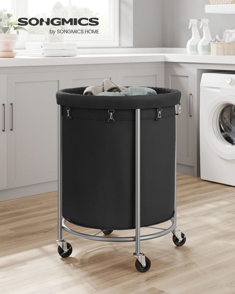 Laundry Basket - Round Rolling Hamper - With Wheels