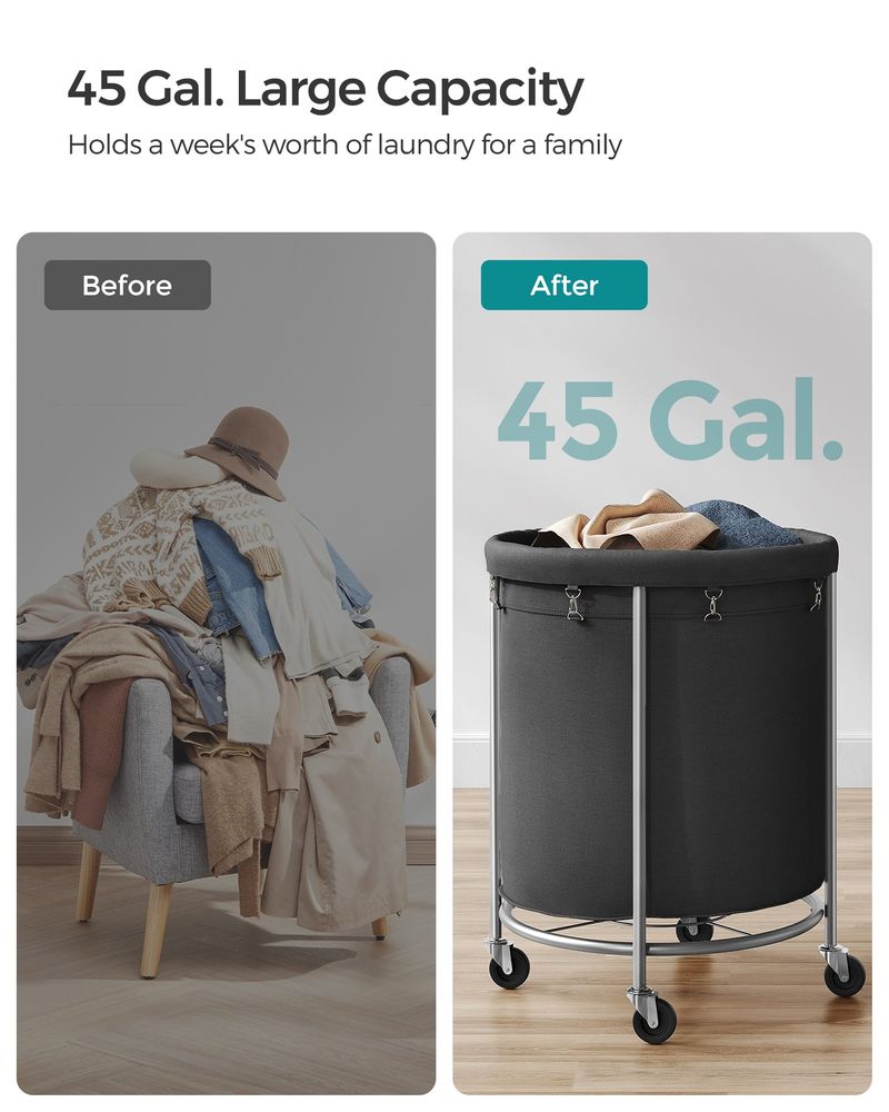 Laundry Basket - Round Rolling Hamper - With Wheels