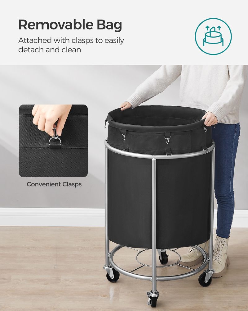 Laundry Basket - Round Rolling Hamper - With Wheels