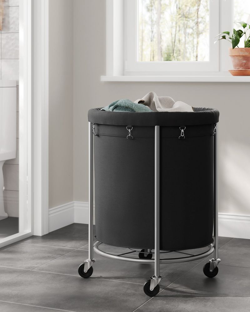 Laundry Basket - Round Rolling Hamper - With Wheels