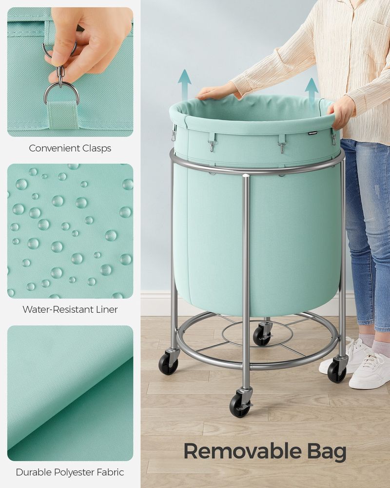 Laundry Basket - Round Rolling Hamper - With Wheels