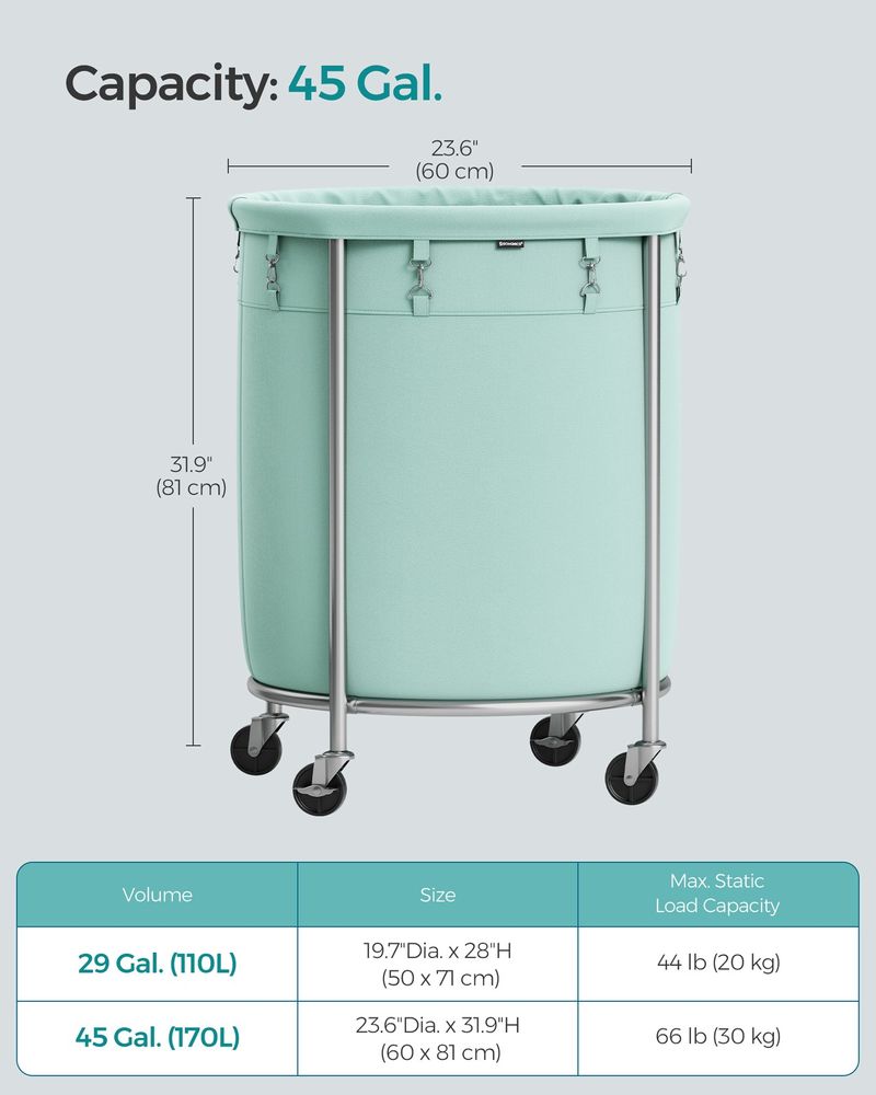Laundry Basket - Round Rolling Hamper - With Wheels