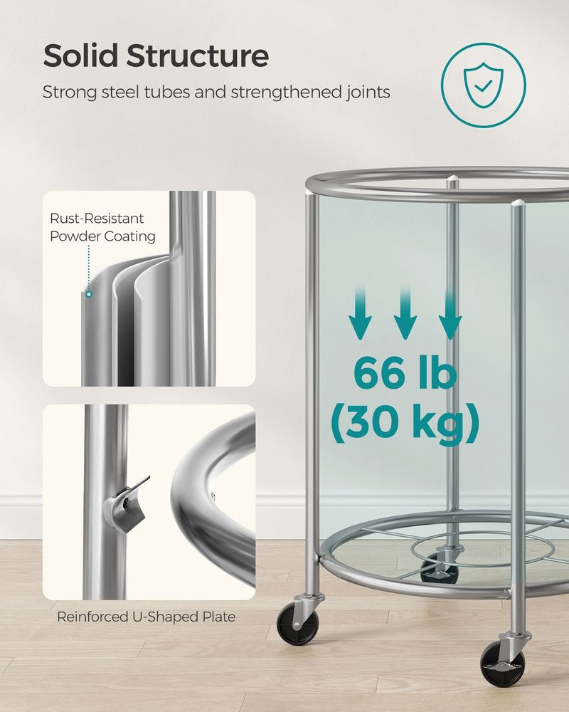 Laundry Basket - Round Rolling Hamper - With Wheels