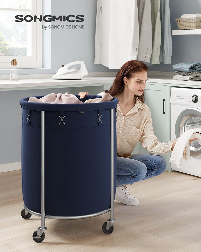 Laundry Basket - Round Rolling Hamper - With Wheels