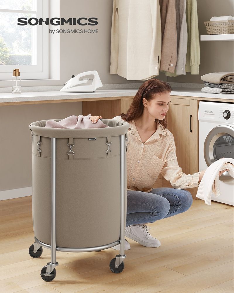 Laundry Basket - Round Rolling Hamper - With Wheels