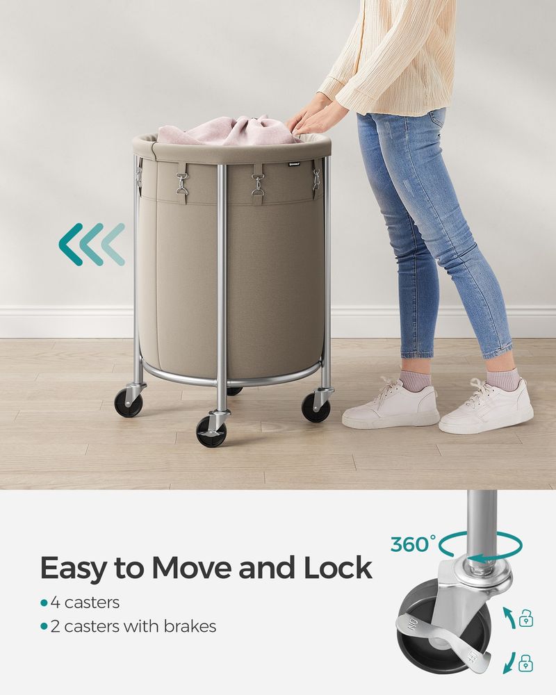 Laundry Basket - Round Rolling Hamper - With Wheels
