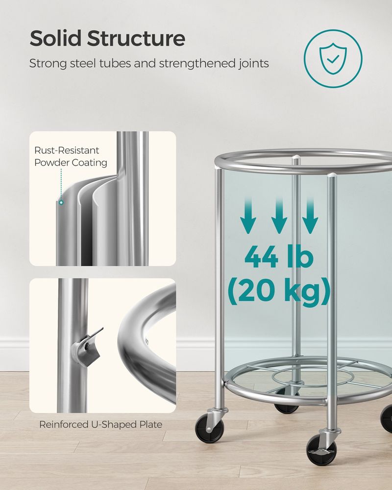 Laundry Basket - Round Rolling Hamper - With Wheels