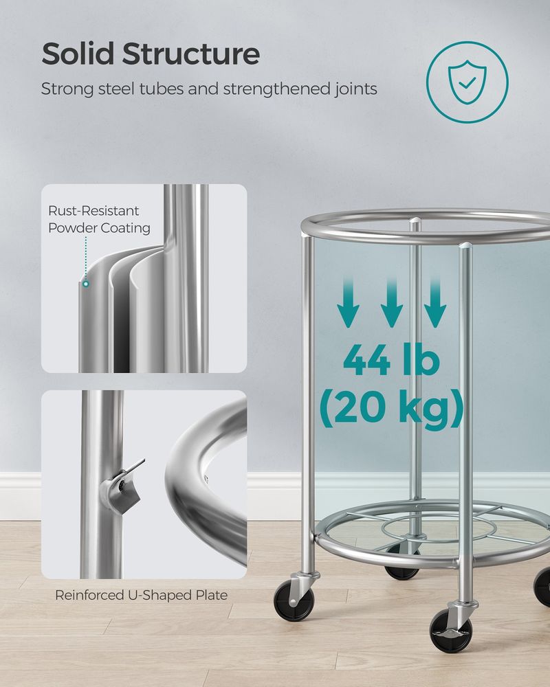 Laundry Basket - Round Rolling Hamper - With Wheels