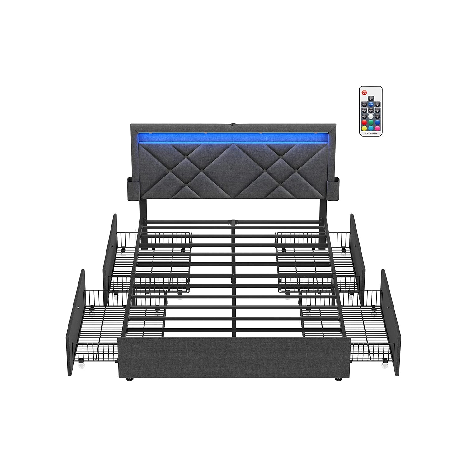 Queen LED Bed Frame with Headboard – 4 Storage Drawers – USB Ports