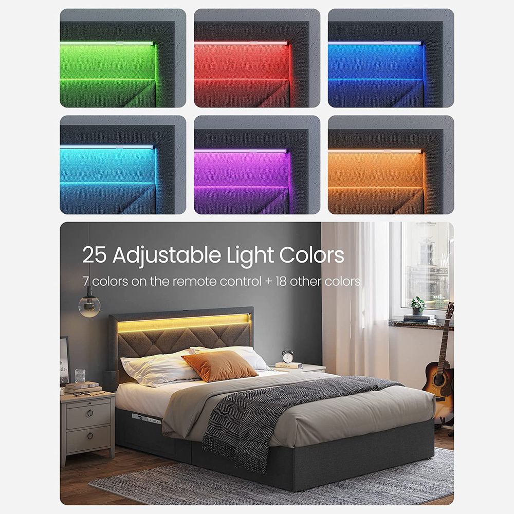 LED Bed Frame Queen & Full Size - Headboard - 4 Drawers Storage