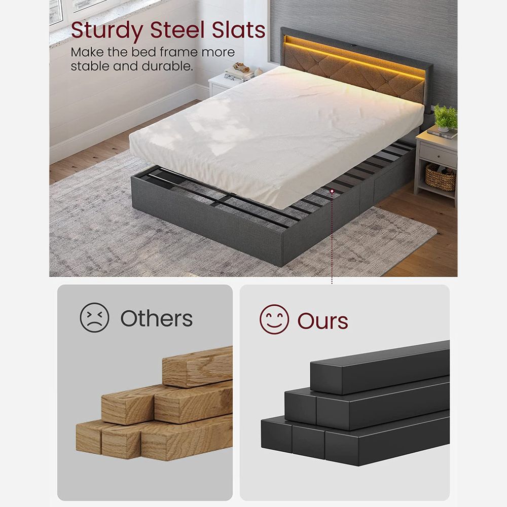 Queen LED Bed Frame with Headboard – 4 Storage Drawers – USB Ports