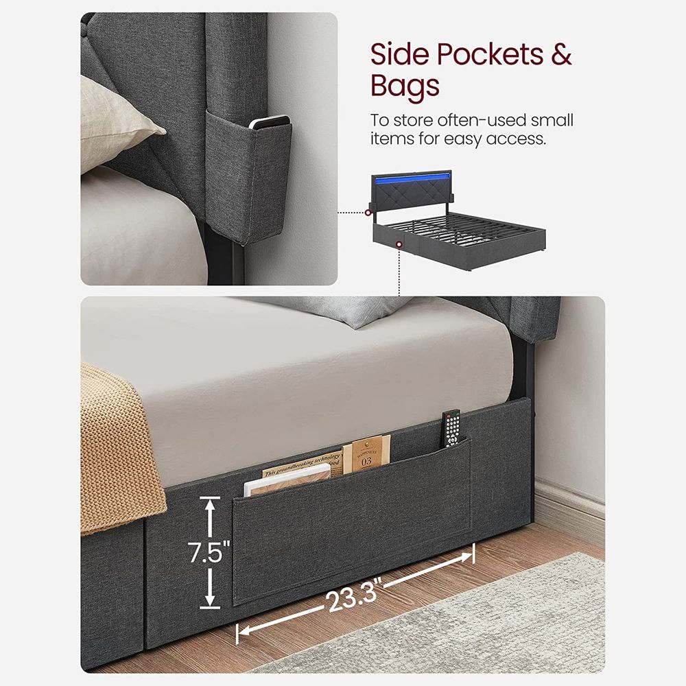 LED Bed Frame Queen & Full Size - Headboard - 4 Drawers Storage