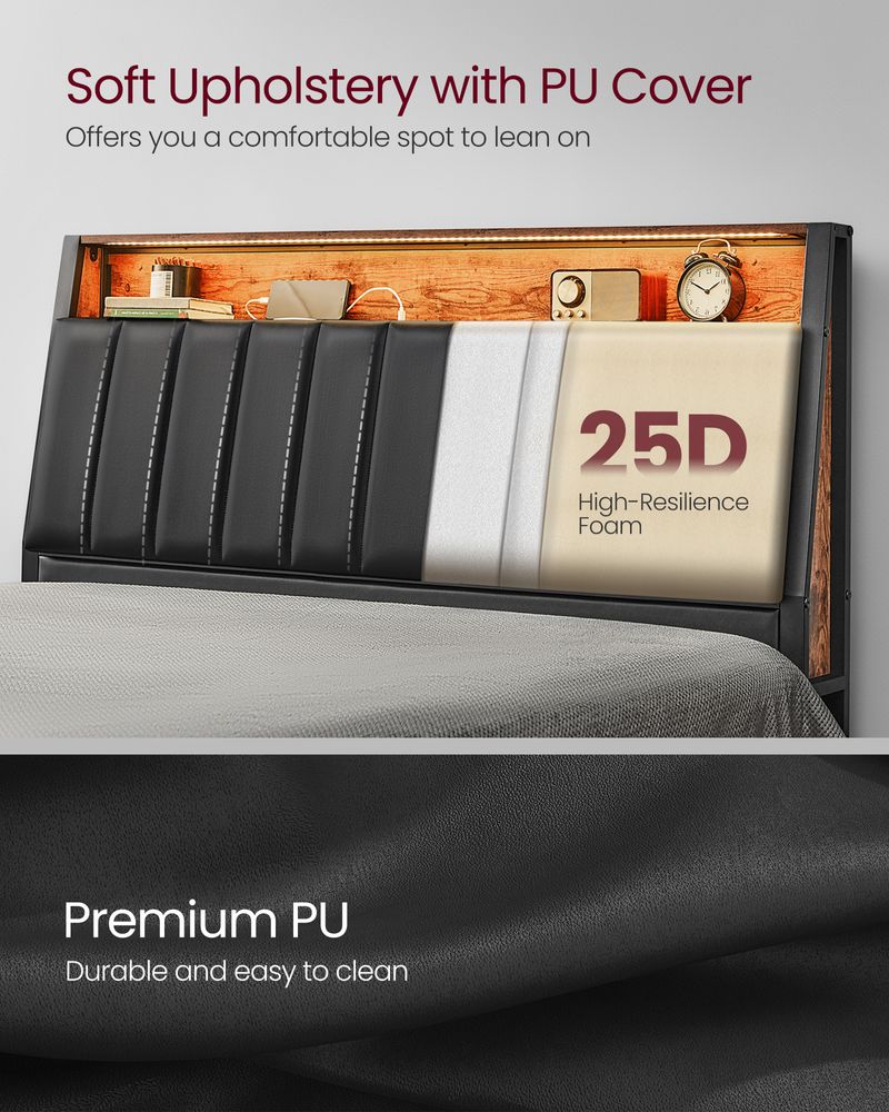 LED Bed Frame with Storage Headboard – Charging Station – Full & Queen Size