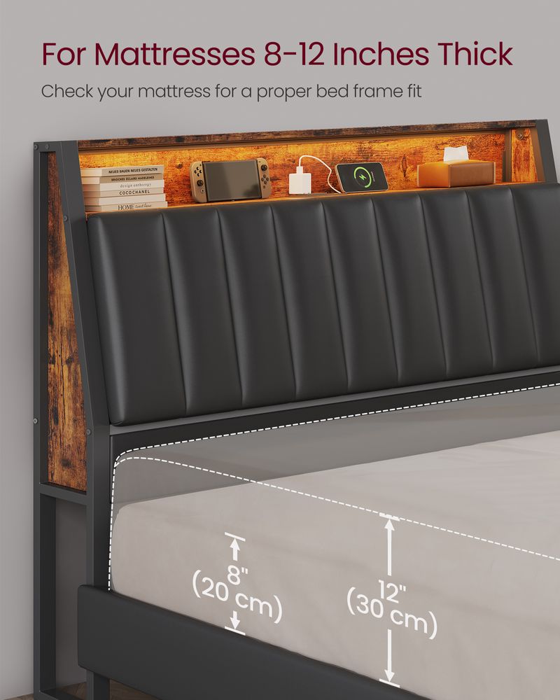 LED Bed Frame with Storage Headboard – Charging Station – Full & Queen Size