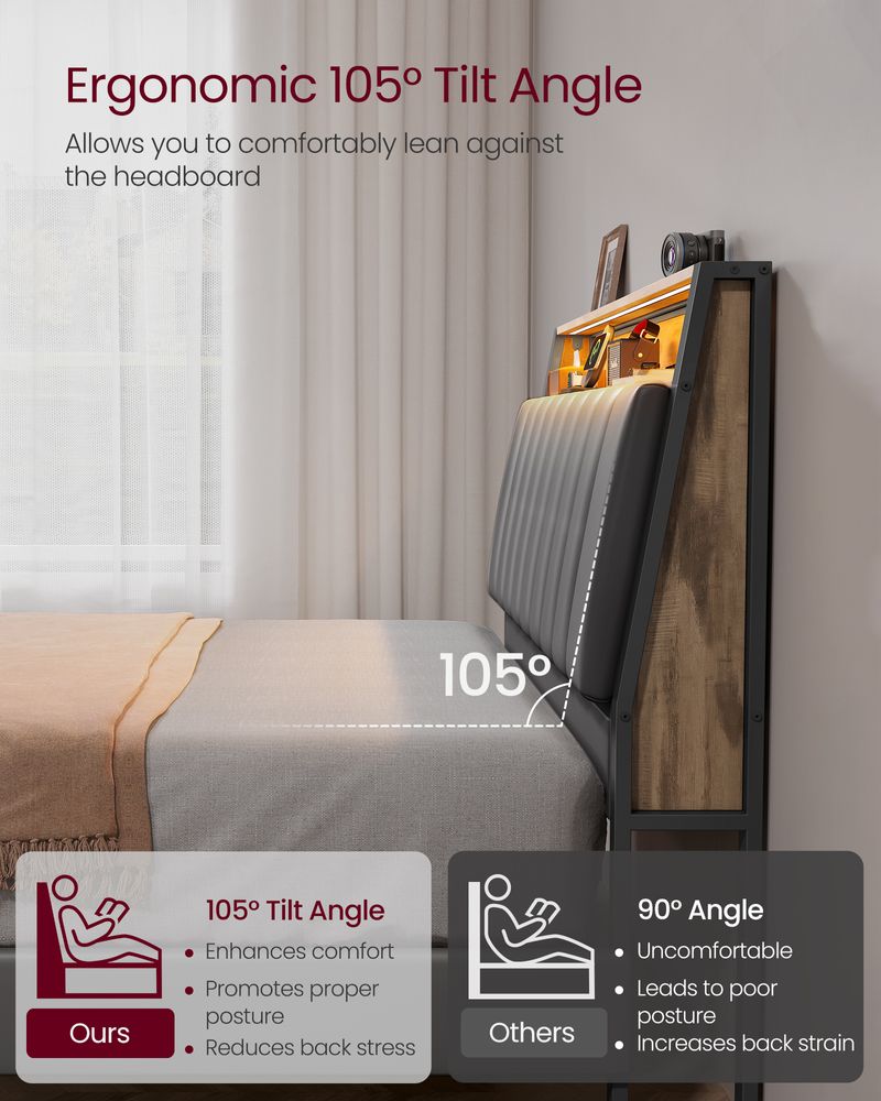 LED Bed Frame with Storage Headboard – Charging Station – Full & Queen Size