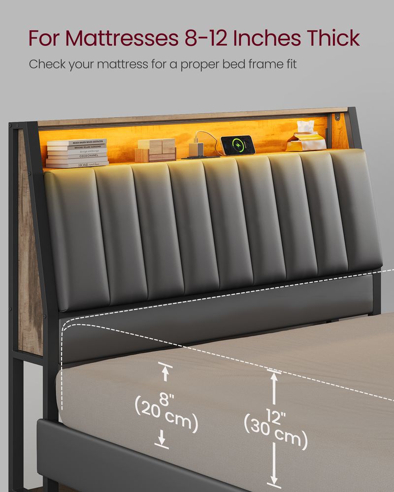 LED Bed Frame with Storage Headboard – Charging Station – Full & Queen Size