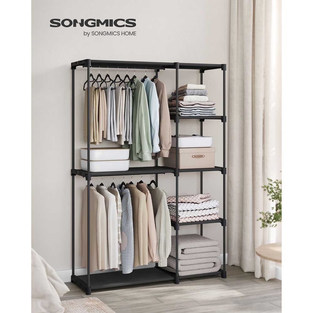 Freestanding Closet Organizer With Shelves and Hanging Rods