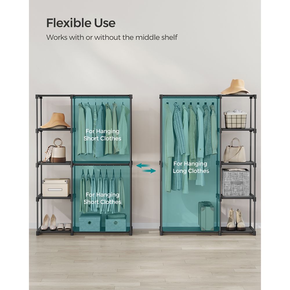 Freestanding Closet Organizer With Shelves and Hanging Rods