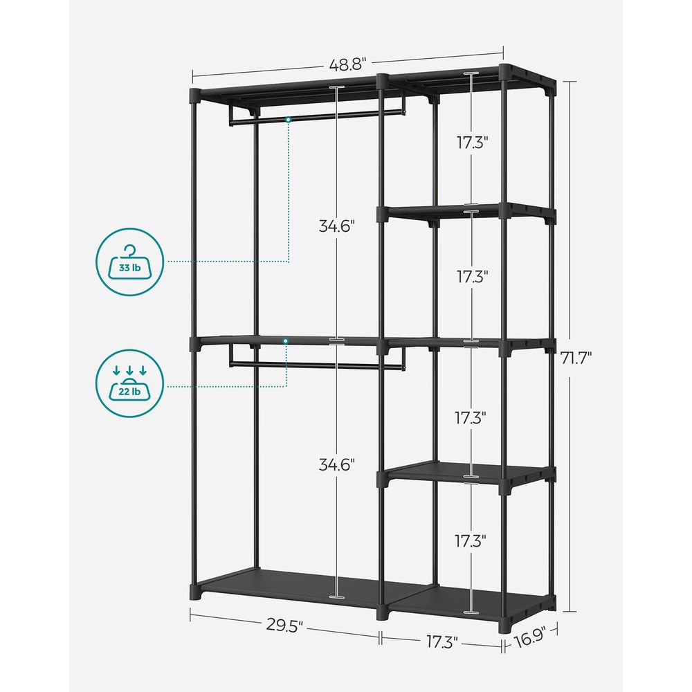 Freestanding Closet Organizer With Shelves and Hanging Rods