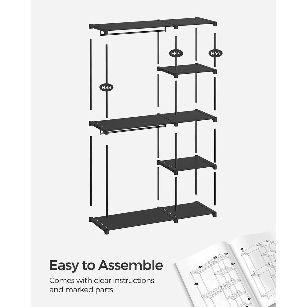 Freestanding Closet Organizer With Shelves and Hanging Rods