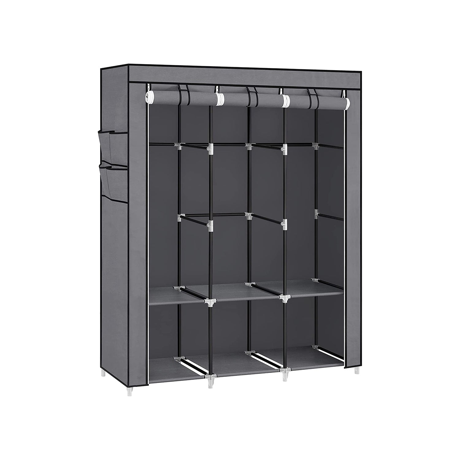 Wardrobe Closet Organizer With Cover - Hanging Rails Shelves