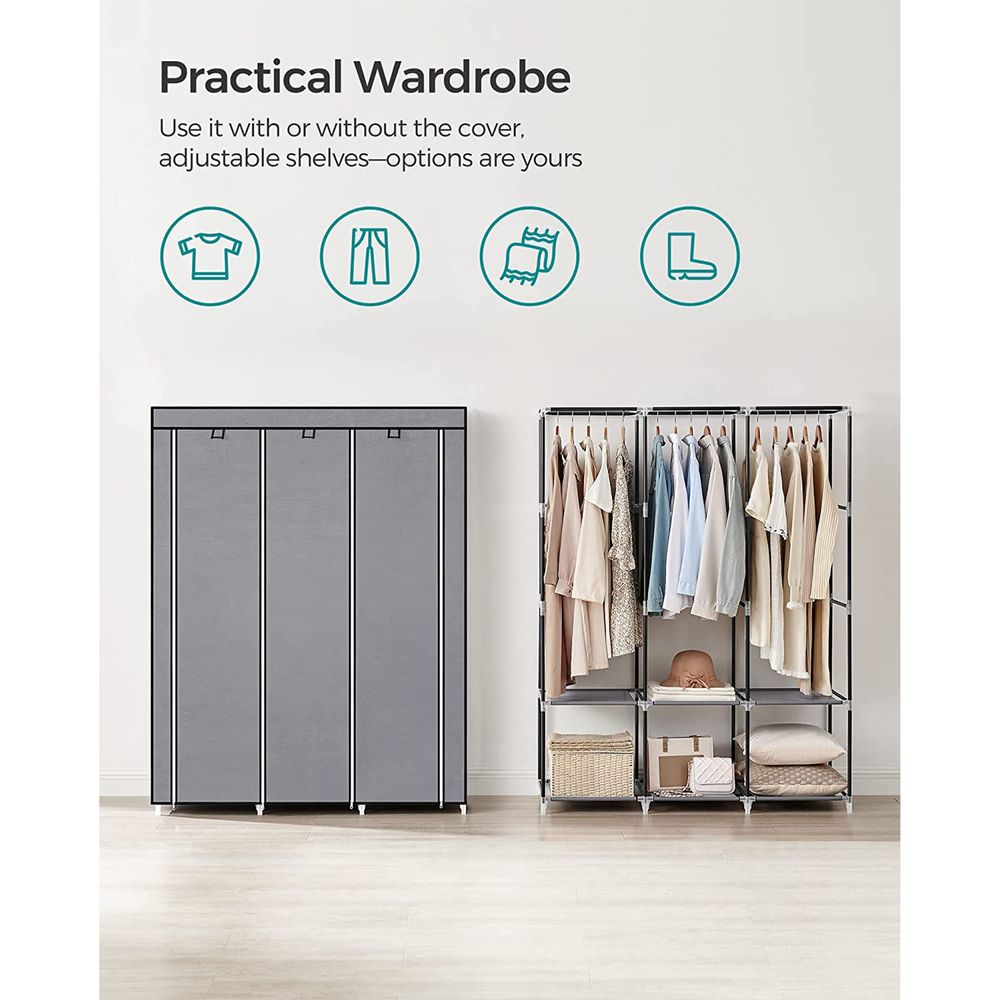 Wardrobe Closet Organizer With Cover - Hanging Rails Shelves