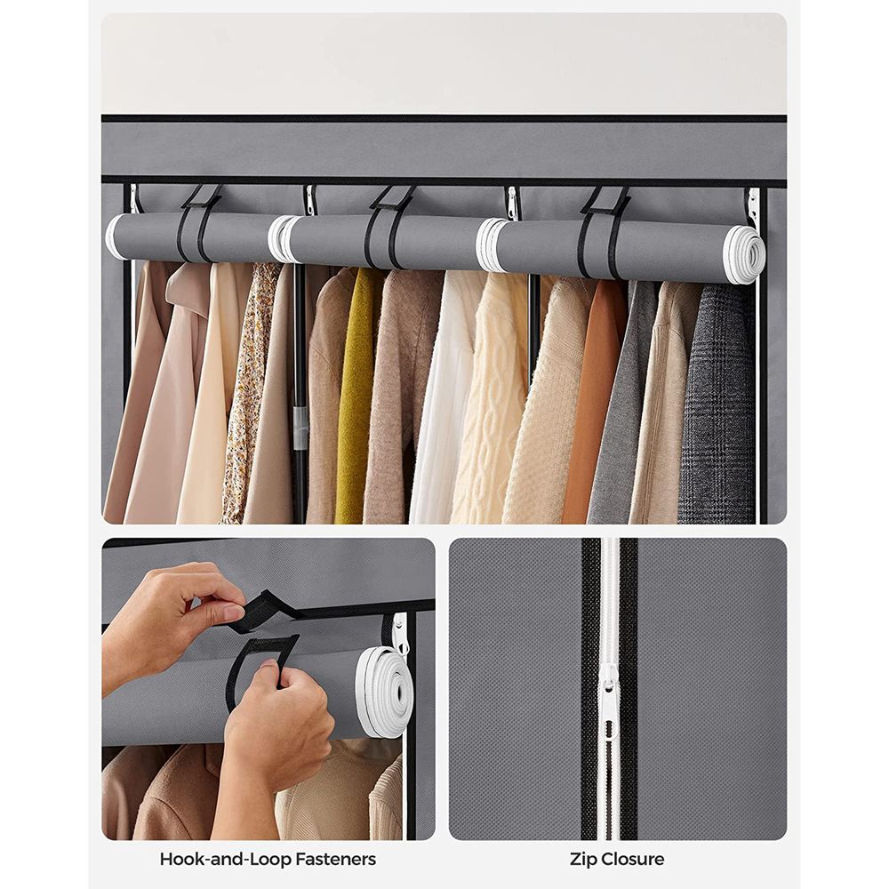 Wardrobe Closet Organizer With Cover - Hanging Rails Shelves