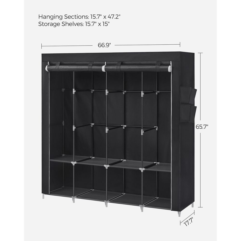 Wardrobe Closet Organizer With Cover - Hanging Rails Shelves