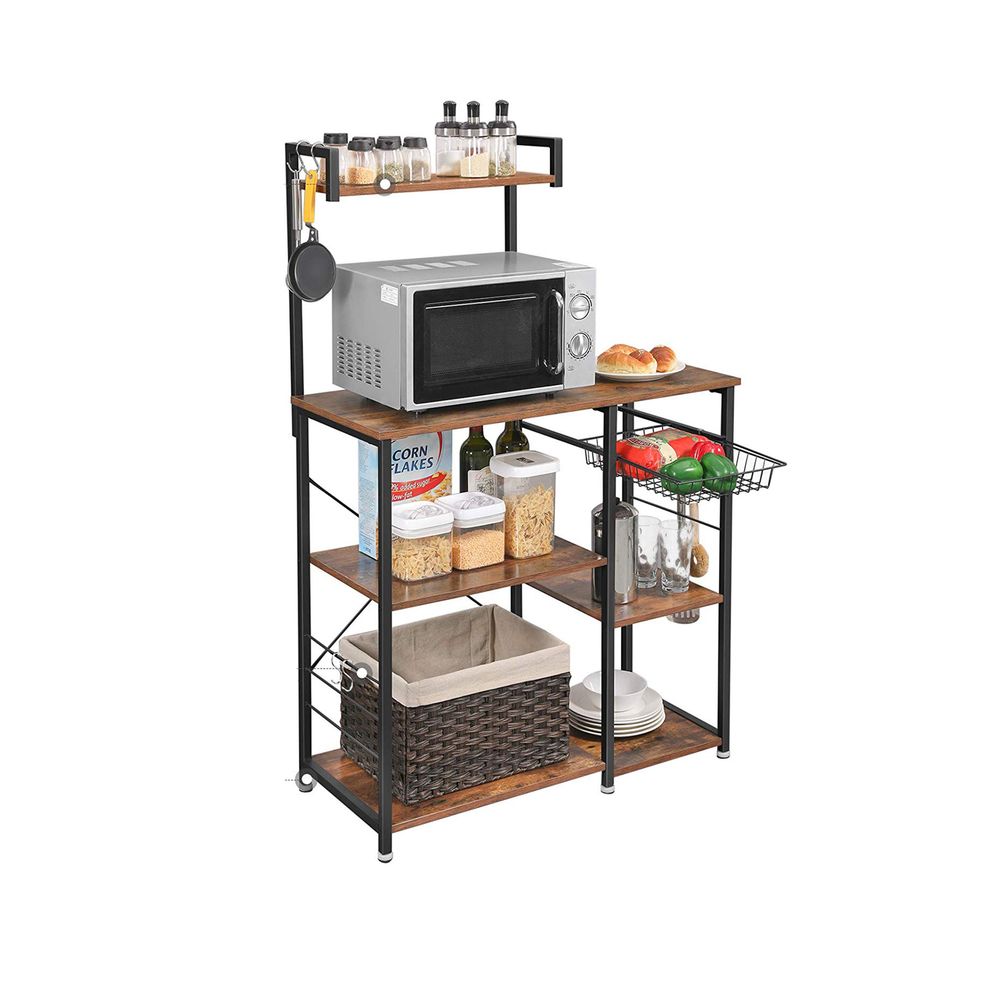 Baker’s Rack - Industrial Brown - With Shelves And Hooks