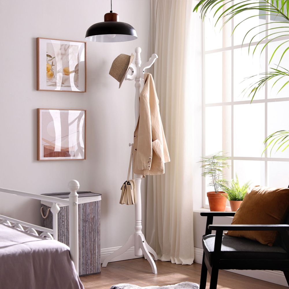 Freestanding Coat Rack With 11 Hooks – Solid Wood – Classic Entryway Stand