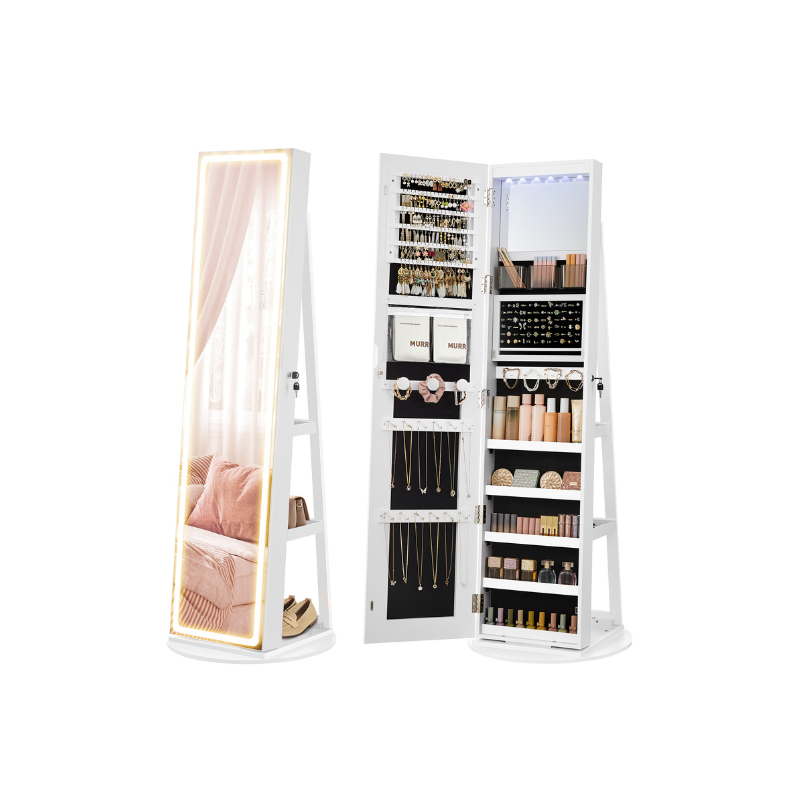 Jewelry Cabinet Standing - Full Length Mirror - Adjustable LED Lights
