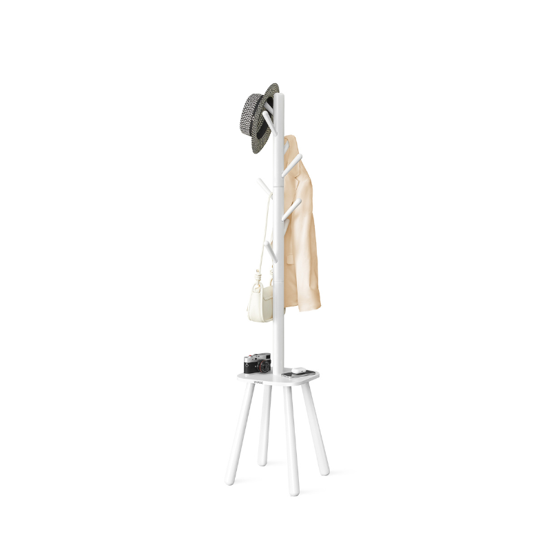 Free Standing Coat Stand With 8 Hooks – Storage Shelf – Entryway Organizer