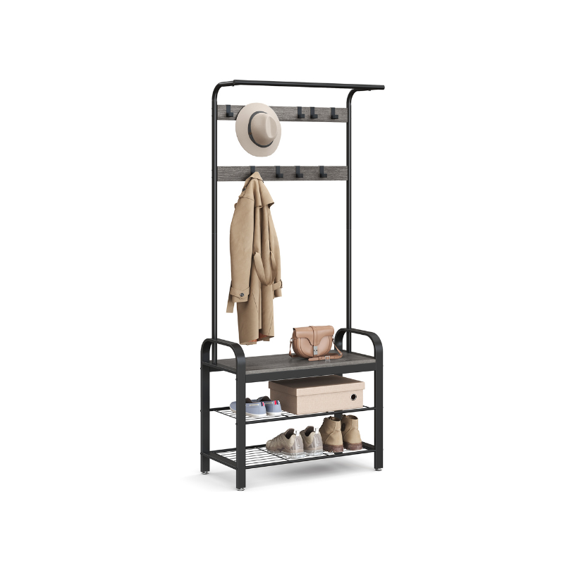 Coat Rack With Shoe Bench - Entryway Storage Organizer