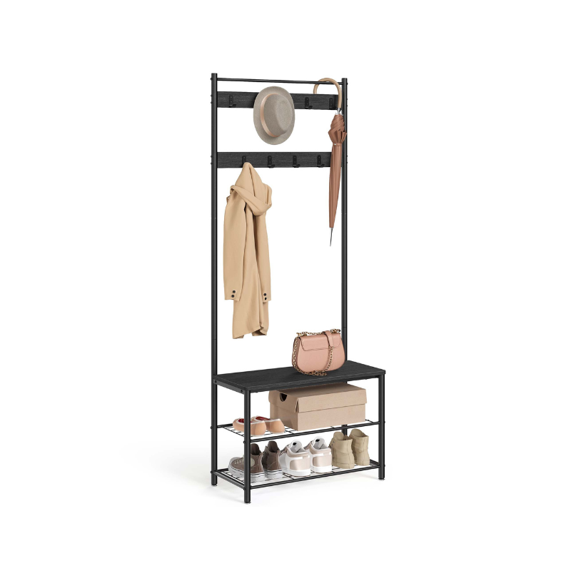 Hall Tree Coat Rack - Shoe Storage Bench - Entryway Hooks