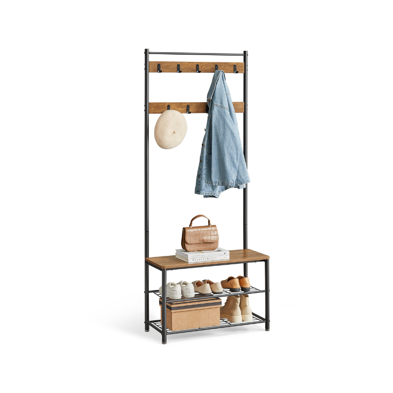 Hall Tree Coat Rack - Shoe Storage Bench - Entryway Hooks