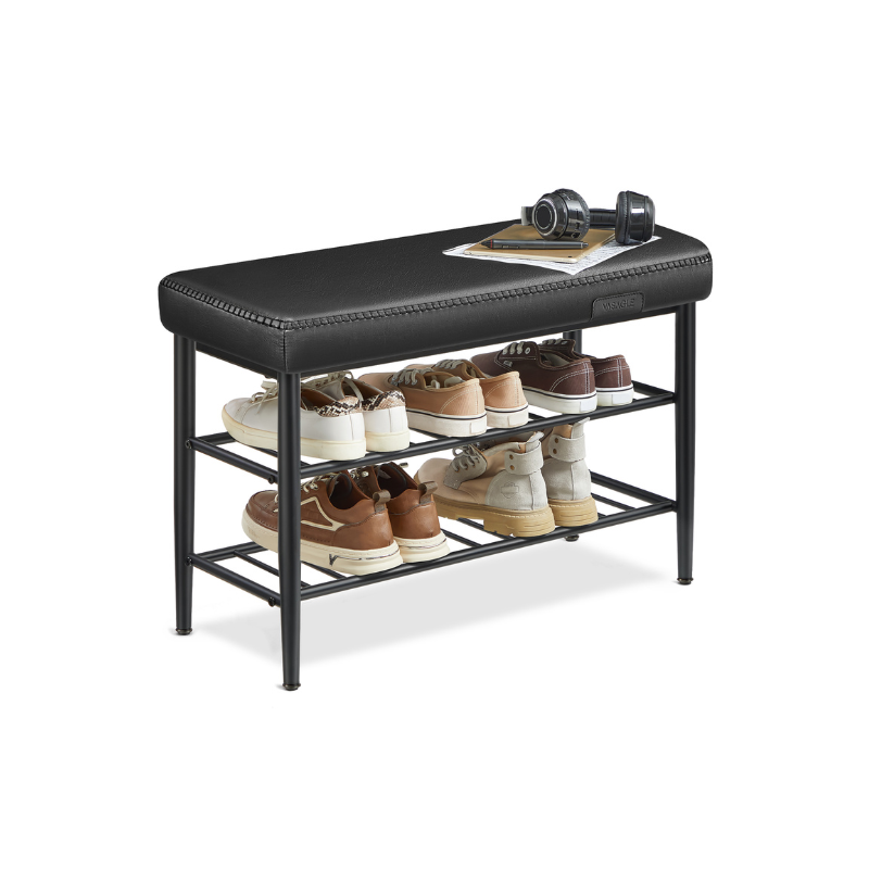 Shoe Bench With Cushion - Metal Shelves - Entryway Storage