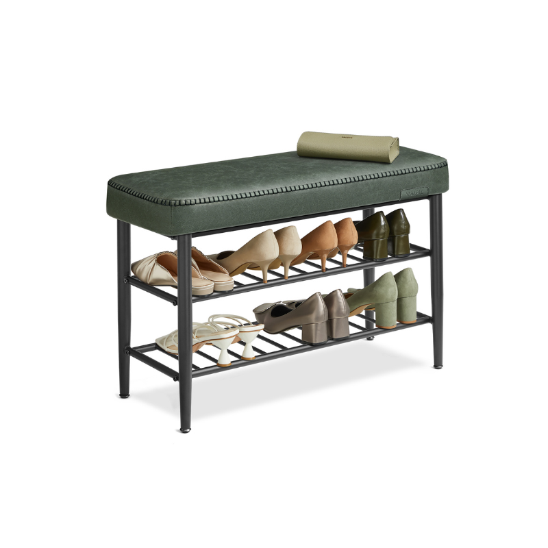Shoe Bench With Cushion - Metal Shelves - Entryway Storage