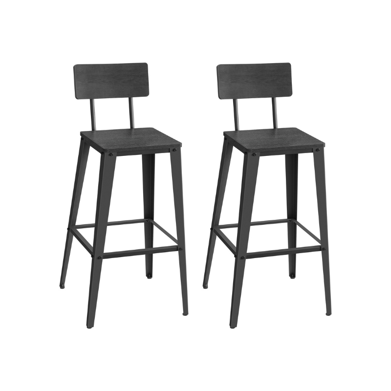 Bar Stools - Tall With Back - Set Of 2 - Industrial Style