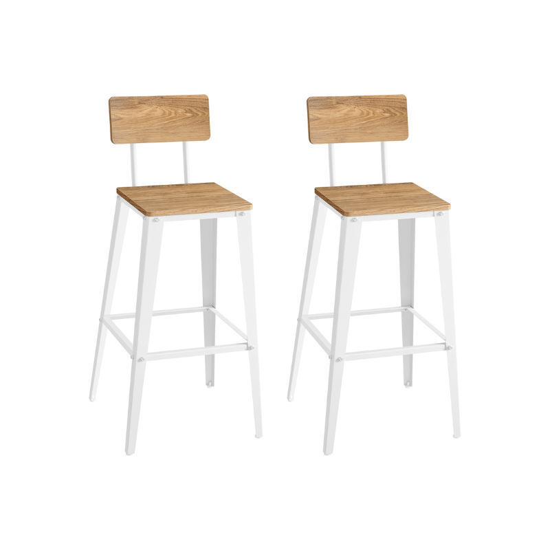 Bar Stools - Tall With Back - Set Of 2 - Industrial Style