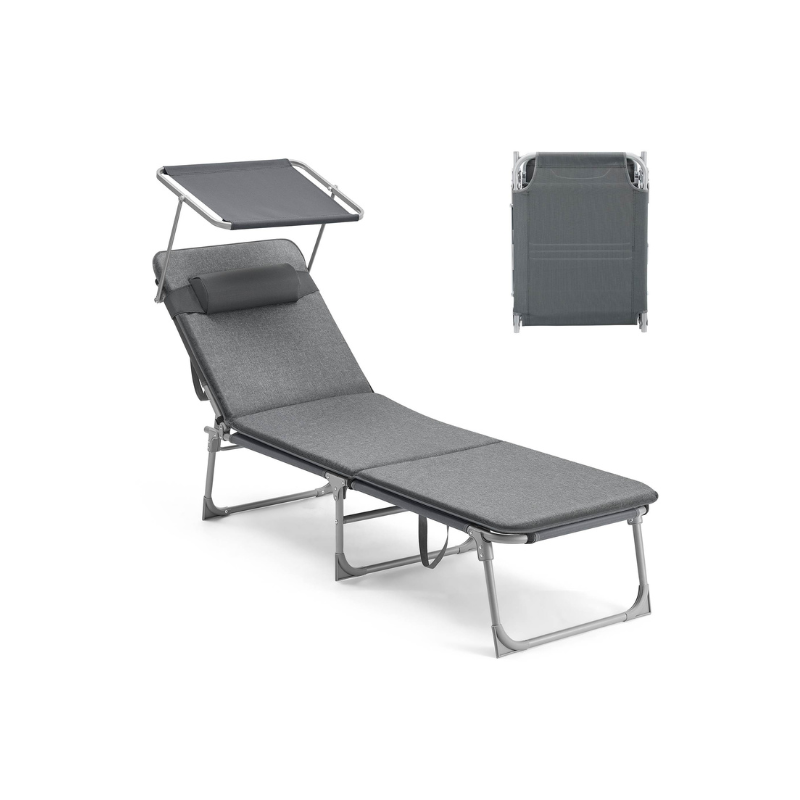 Patio Lounge Beach Chair With Mattress Adjustable Reclining Outdoor Chair