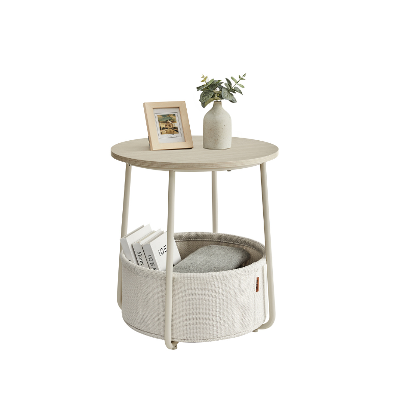 Nightstand - Modern Round - With Fabric Storage Basket